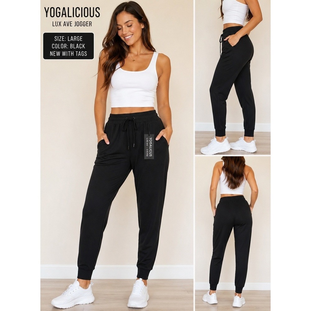 Yogalicious Lux Ave Joggers Womens Lge Blk High Rise Ultra Soft Athleisure NWT - Picture 7 of 13